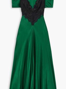 Lace-trimmed silk-satin maxi dress