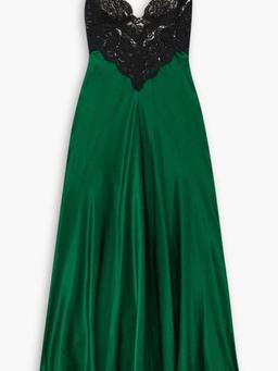 Silk-satin and cotton-blend lace maxi dress