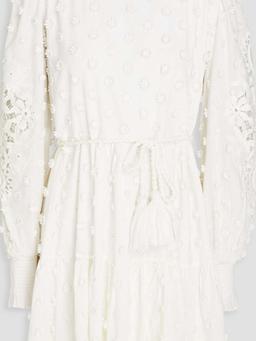 Carolina macramé-trimmed floral-appliquéd cotton mini dress