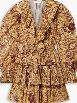 Lola tiered printed cotton-poplin mini dress