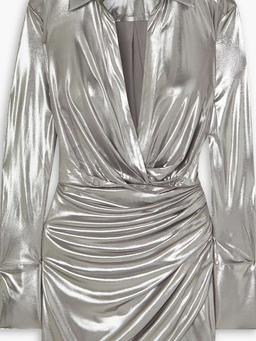 Naha draped lamé mini shirt dress