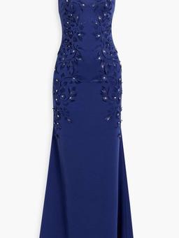 Crystal-embellished laser-cut scuba gown