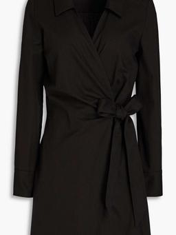 Olga ruched cotton-blend canvas mini wrap dress