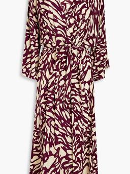 Goa pleated printed crepe de chine midi wrap dress