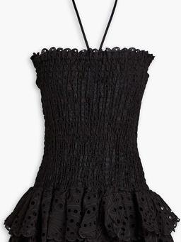 Megan strapless tiered broderie anglaise cotton-blend mini dress