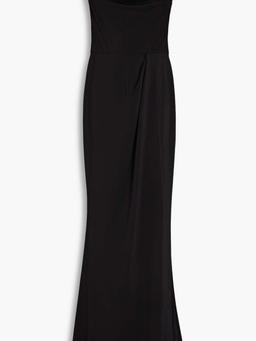 Appliquéd draped crepe gown
