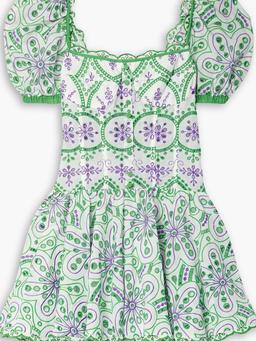 Yara pleated broderie anglaise cotton-blend mini dress