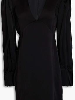 Pleated satin-crepe mini dress