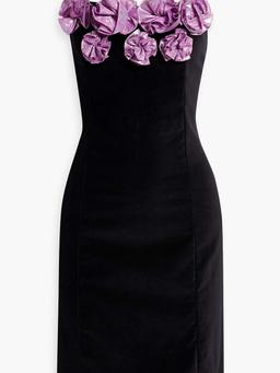 Gaby floral-appliquéd cotton-velvet mini dress