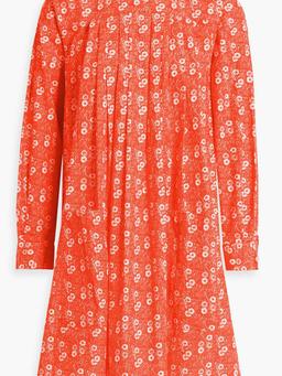 Pleated floral-print cotton-poplin dress