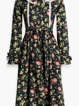 Devon crochet-trimmed floral-print cotton-poplin midi dress