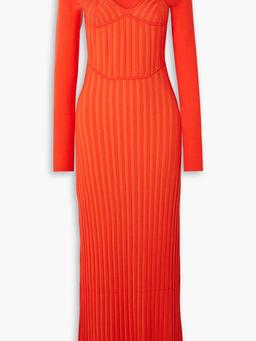 Layered ribbed merino wool-blend maxi dress