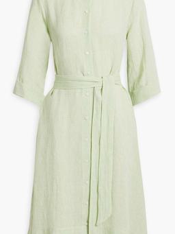 Metallic linen-blend gauze shirt dress