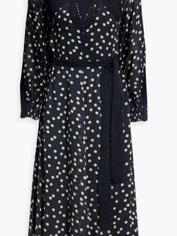 Irene crochet-paneled polka-dot crepe de chine midi dress