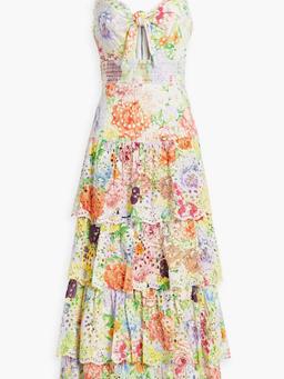 Fina cutout tiered broderie anglaise cotton midi dress