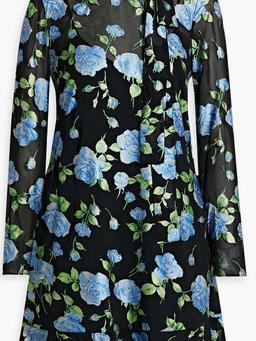 Bow-embellished floral-print chiffon mini dress