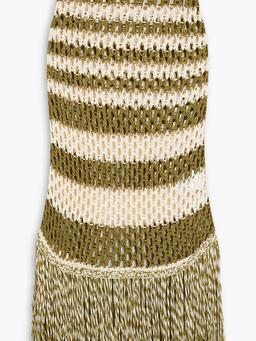 Striped crocheted cotton-blend midi skirt