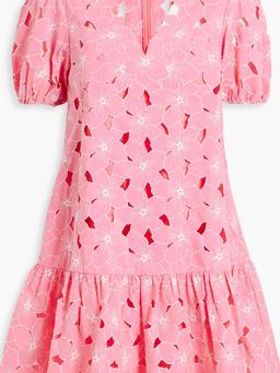 Ruffled cotton guipure lace mini dress