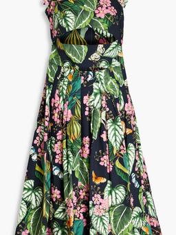 Cutout floral-print cotton-blend poplin midi dress