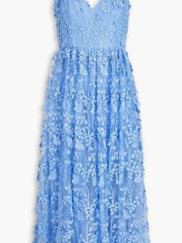 Gathered guipure lace midi dress
