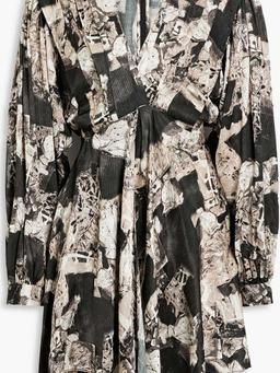 Nirveli pleated printed satin mini dress