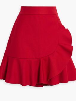 Wrap-effect ruffled twill mini skirt