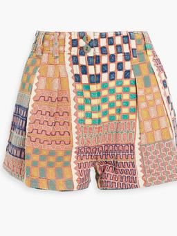 Freda pleated embroidered cotton shorts