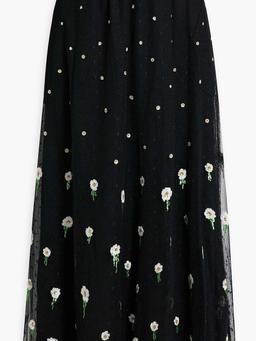 Sequin-embellished point d'esprit midi skirt