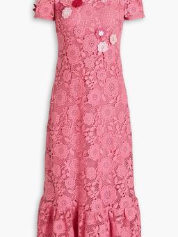 Floral-appliquéd macramé lace midi dress