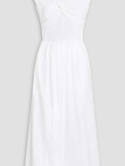 Lottie twist-front smocked cotton-poplin midi dress