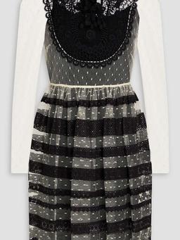 Crocheted lace-paneled point d'esprit mini dress