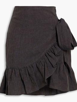 Tempster ruffled linen mini wrap skirt