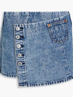 Acid-wash denim mini wrap skirt