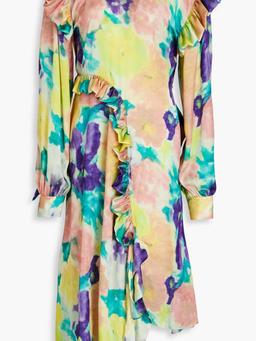 Asymmetric floral-print satin dress