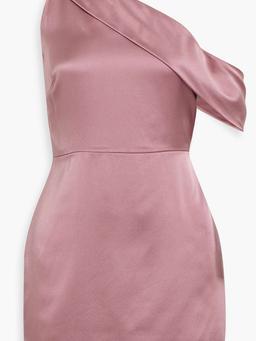 One-shoulder draped silk-satin mini dress