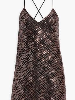 Sequined mesh mini slip dress
