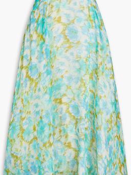 Belted floral-print linen and silk-blend maxi skirt