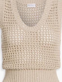 Sequin-embellished open-knit cotton-blend tank