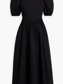 Gathered cotton-twill midi dress