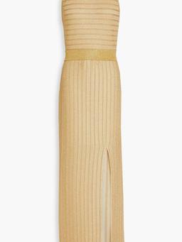 Metallic stretch-knit halterneck gown