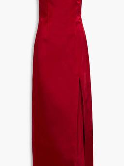 Strapless satin maxi dress
