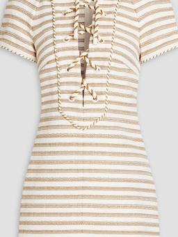 Lace-up striped cotton-blend mini dress