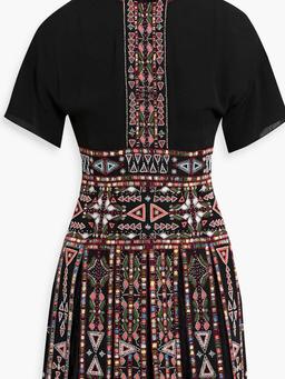 Embellished crepe-paneled silk crepe de chine mini dress