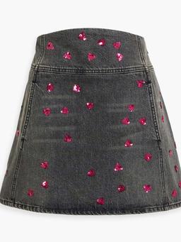 Sequin-embellished denim mini skirt