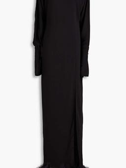 Flora open-back feather-trimmed crepe gown