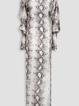 Flora open-back snake-print satin gown