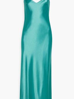 Chain-trimmed satin maxi slip dress