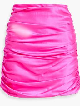 Ruched silk-satin mini skirt