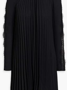Lace-trimmed pleated crepe mini dress