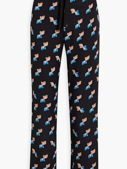 Veronica printed crepe de chine straight-leg pants